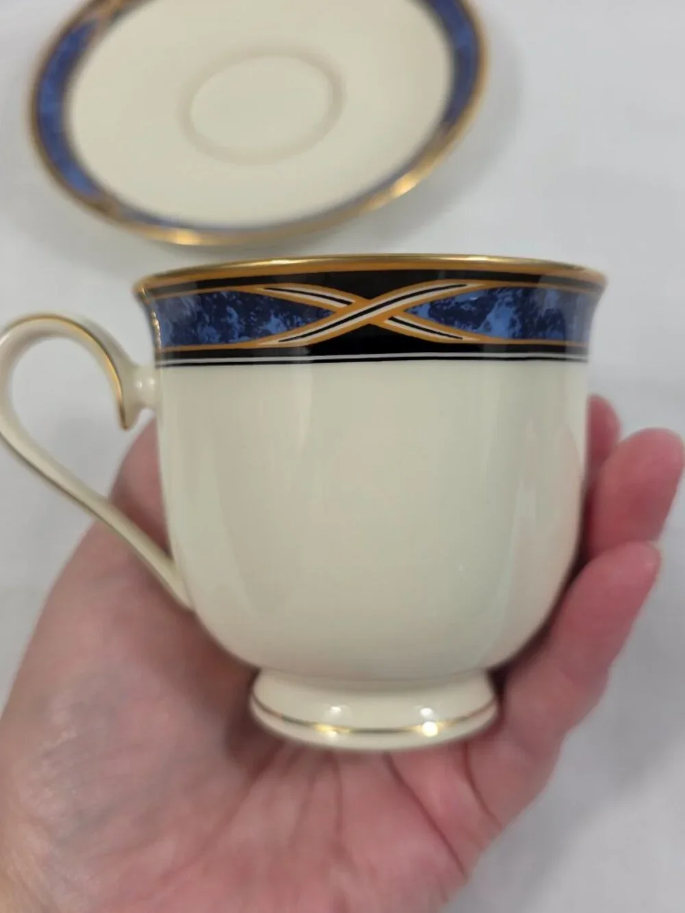 Lenox Mountain View American Home Cup & Saucer Set Blue Marble Rim